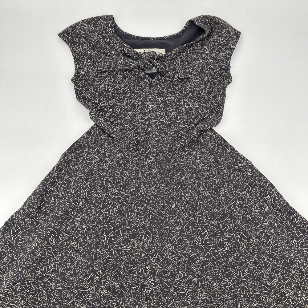 Effies Heart Fit Flare Dress Women Size S Cap Sleeve Hearts Stretch Tie Pinup